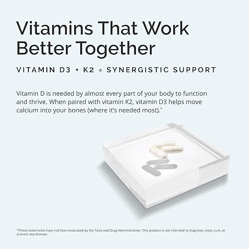 Miniatura 3 de BRAINMD Vitamina D3 + K2-60 Cápsulas - Apoyo sinérgico para huesos y cognición saludables - Sin gluten - 60 porciones