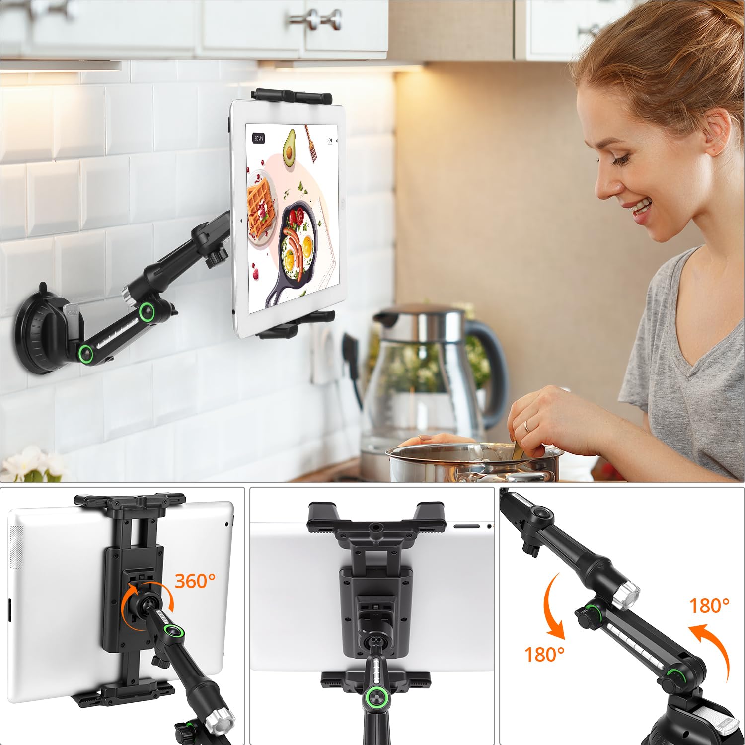 QWORK Universale supporto auto con ventosa, per tablet e smartphone 5-15"