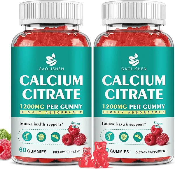 Sugar Free Calcium Citrate 1200mg with Vitamin D3 Supplements Gummies,Calcium Gummies with Vitamin D3,K2 for Women & Men,Calcium Magnesium Zinc for Bone Muscle Healthy,Raspberry Flavor,60 Day Supply