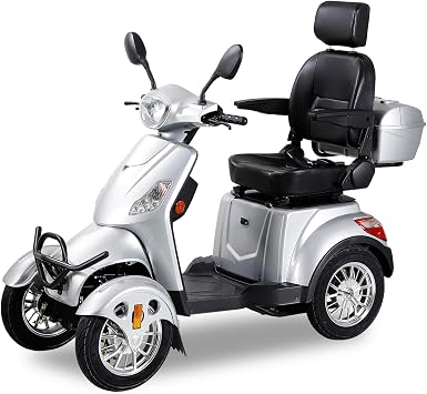 Heavy-Duty 4 Wheel Mobility Scooters for Adults & Seniors, Powered Motor Scooters Weight Capacity of 500lbs, 3-Speed All Terrain with Adjustable Seat & Remote Key, 20 Max Climbing, Silver