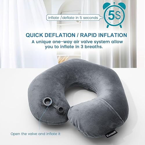 Miniatura 3 de Almohada inflable para el cuello de viaje, almohada de apoyo de cuello plano súper suave para viajes, soporte de sueño Ariplane, almohada ajustable