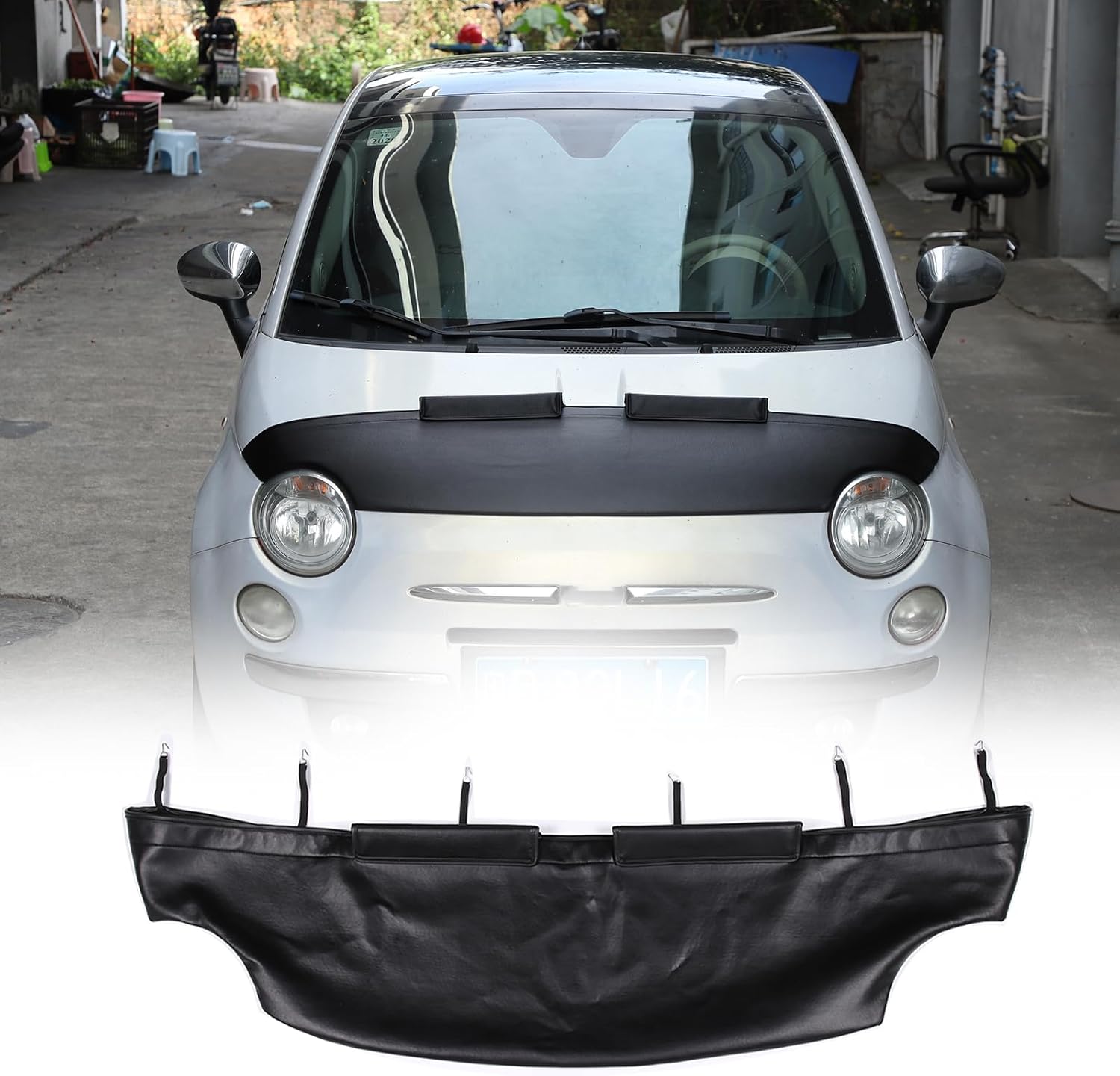 Car Bonnet Hood Protector Bra Compatible with Fiat 500 2007-2024,Leather Front End Nose Mask Bonnet Bra 1PCS,Black Engine Cover Anti Scratch Mask Exterior Accessories