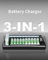 Vista 5 de EBL Cargador de batería LCD de 12 bahías para pilas recargables AA, AAA y 9V, estación de carga múltiple con 10 ranuras estándar para AA AAA y 2