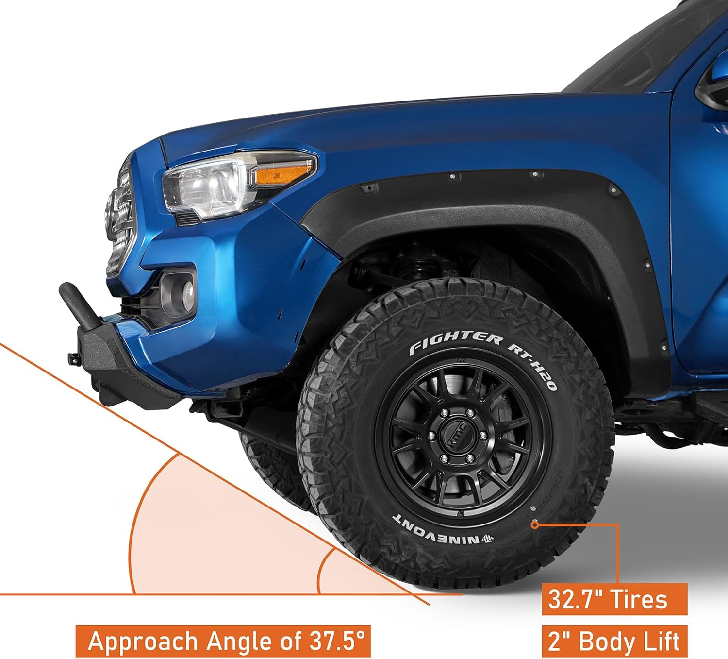 Hooke Road Tacoma Stubby Front Bumper for 2016-2023 Toyota Tacoma 3rd Gen Pickup, Offroad Bumper Bull Bar with D-ring Mounts, License Plate Rack - Image 4