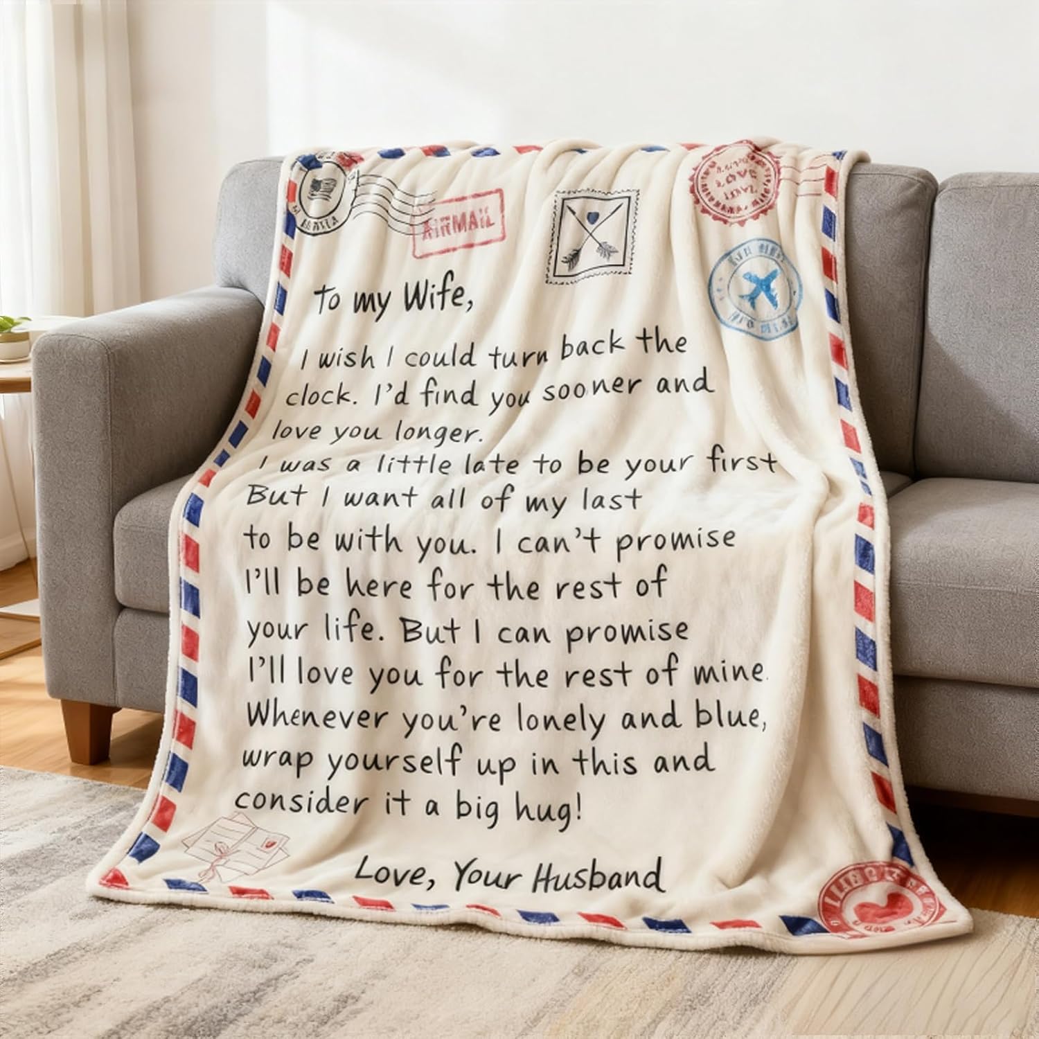 Gifts for Wife from Husband, to My Wife's Blanket Wedding Anniversary Birthday Gifts, Christmas Mothers Valentines Day Romantic Gifts for Her 60"x80" (White)