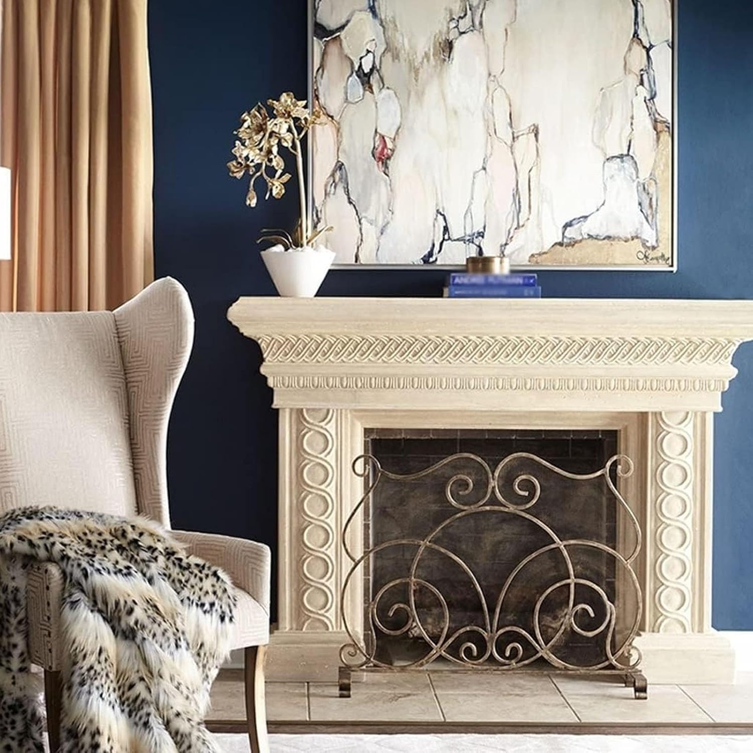 JKGHK Single Flat Panel Fireplace Screens Mesh, Wrought Iron Protection Fire Spark Guard Screen, Small Free Standing Protector Cover, Fireplace Cover for Home Decor