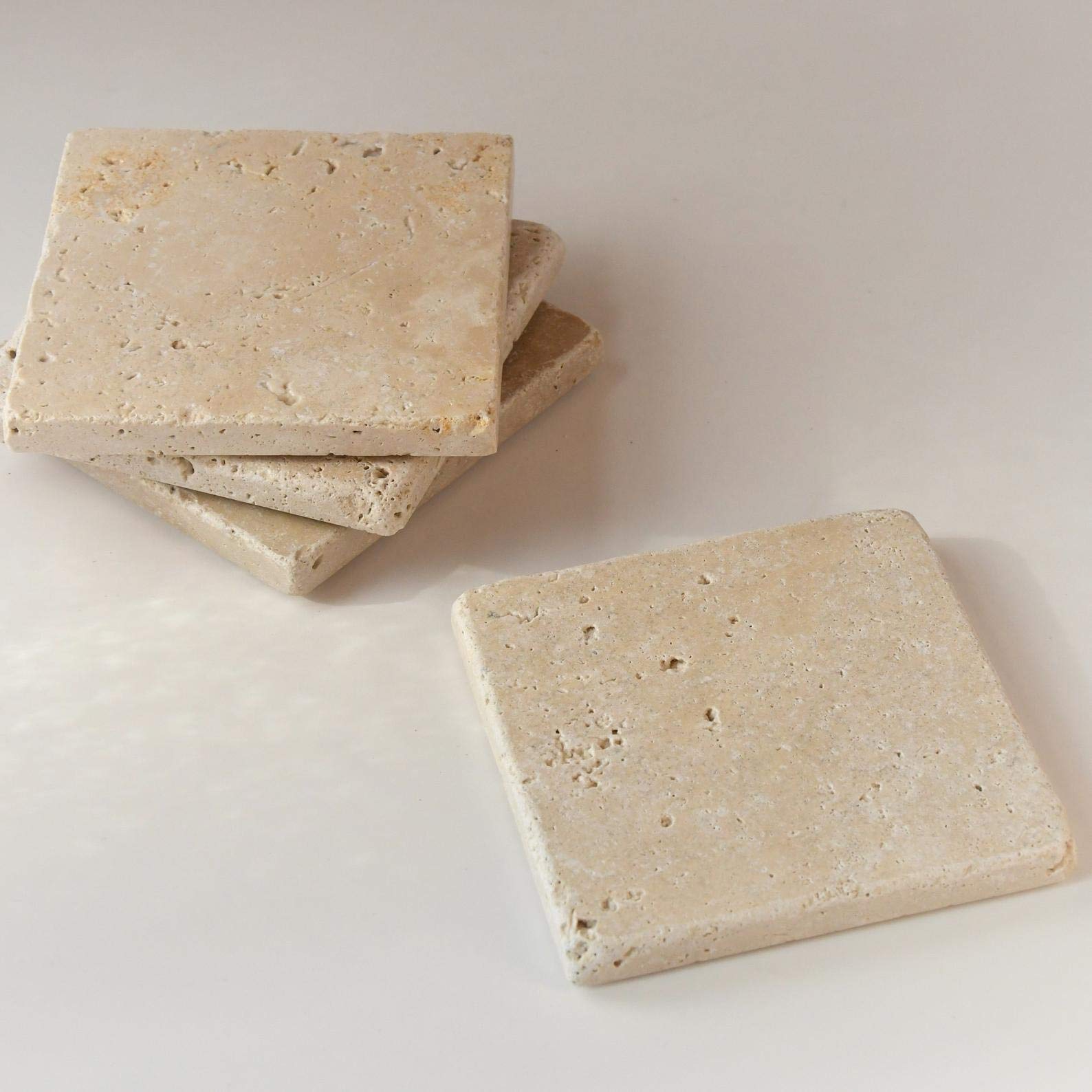 LAMAC CRAFTS - 100% Travertine Square Coasters for Drinks (Set of 4), Coffee mug, glasses on dining table, party accessories, non ceramic/non tile 9cm diameter - Ideal for outdoor pot and car