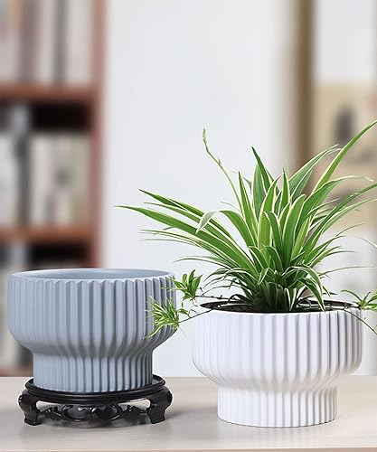 Miniatura 4 de Puoyik Juego de 2 Macetas de Flores de 86 pulgadas, Macetas de Flores de Cerámica con Agujeros de Drenaje, Maceta de Plantas de Flores para