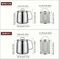 Vista 4 de Olla freidora profunda de acero inoxidable 304 de 68 onzas con canasta y colador, recipiente de grasa de tocino de gran capacidad para cocina