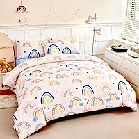 Vista 11 de ANGIYUIN Juego de ropa de cama de 6 piezas rosa tamaño completo en una bolsa para niñas, juego de edredón 3D de color arcoíris con ataduras, ropa