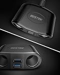 BESTEK 150W 2-Socket Car Cigarette Lighter Splitter Power Adapter DC Outlet Car Charger Dual 2.4A USB with 26 Inches Cord for Cellphone GPS Dash Cam