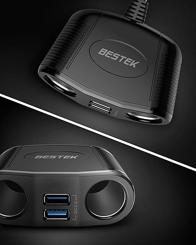 Miniatura 8 de BESTEK Adaptador de energía para 2 enchufes para encendedor de cigarrillos, duplicador para toma de CC, USB doble 3.1A, cargador de auto para iPhone