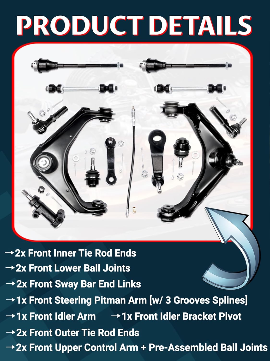 13pc Front Upper Control Arm Sway Bar Tierod Suspension Kit Comaptible with Silverado Sierra 2500HD 3500HD YUKON 2500 4WD