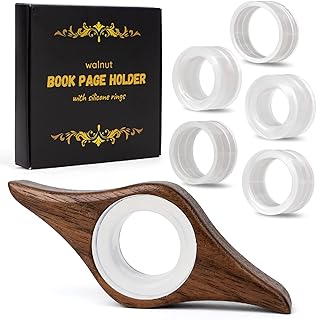 Book Page Holder with 5 Adjustable Rings, Handmade Natural Walnut Thumb Bookmark for Keep Book Open