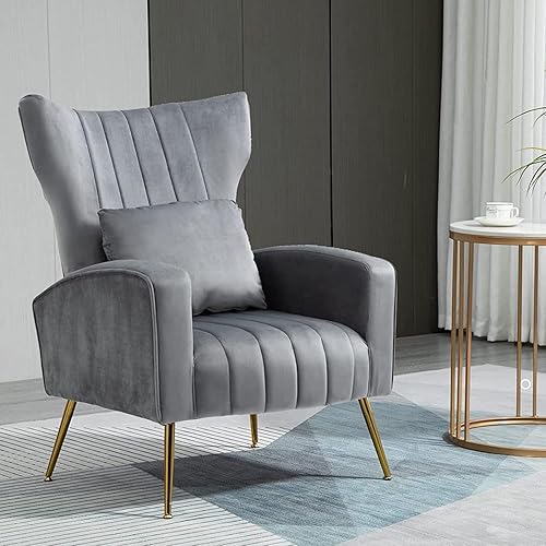 Miniatura 7 de ZJhome Sillas modernas para sala de estar, sillón de terciopelo con almohada lumbar, sillas de dormitorio con respaldo alto, silla de tocador, silla