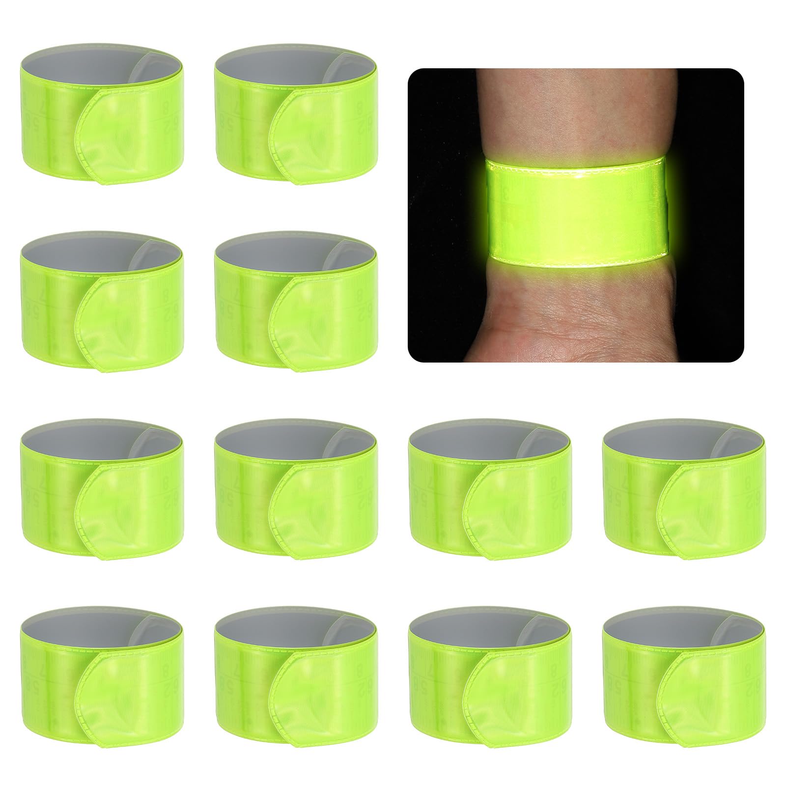PATIKIL 22cm Reflective Bands, 12pcs Reflective Arm Bands Straps Wrist Reflective Running Gear Safety Reflective Straps Bracelets High Visibility for Night Walking Bicycle, Yellow