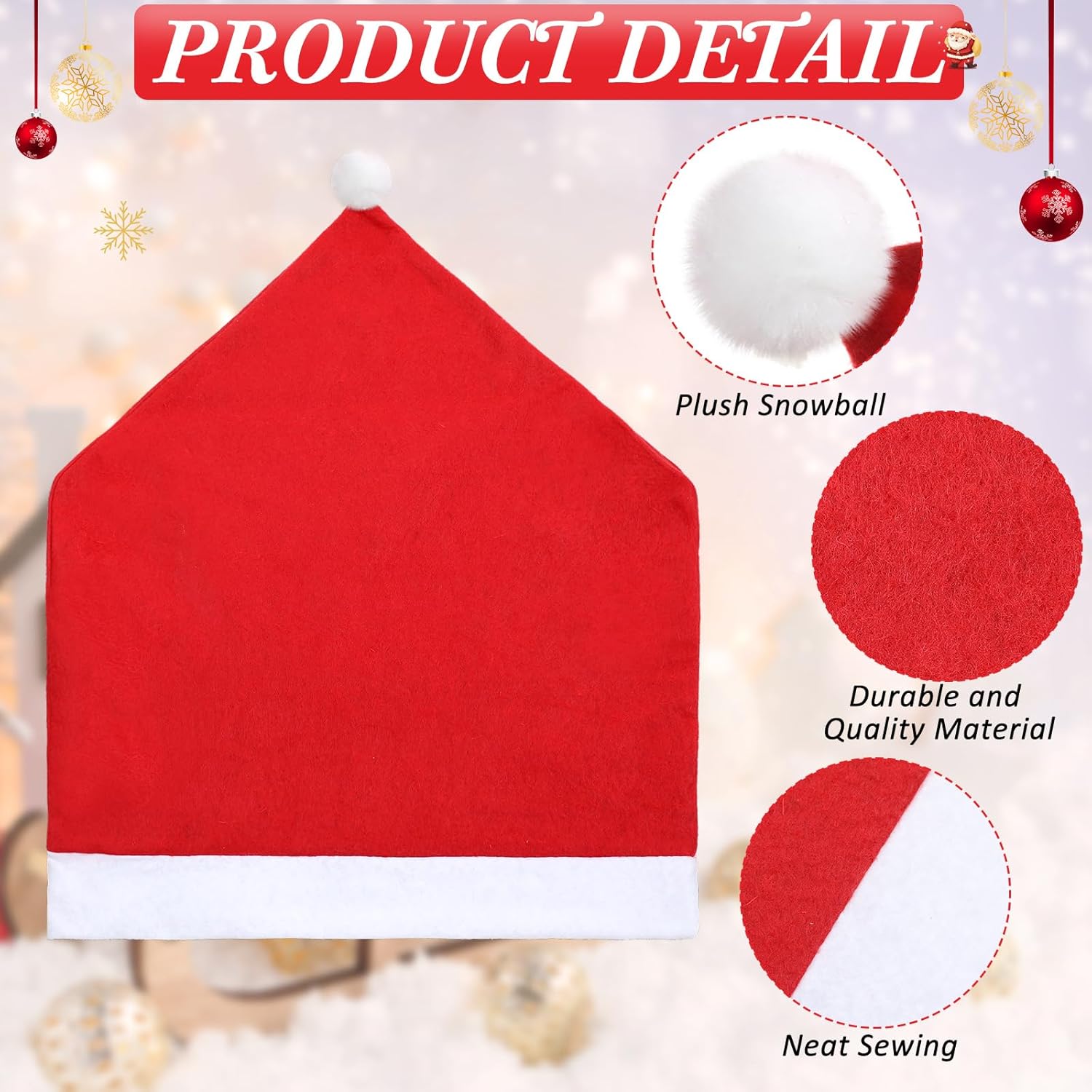 Xinnun 150 Pcs 19.69 x 23.62 Christmas Chair Back Cover Soft Santa Hat Christmas Chair Covers Red Xmas Dining Non Woven Protective Xmas Kitchen Dining Room Decorations for Home Office Holiday