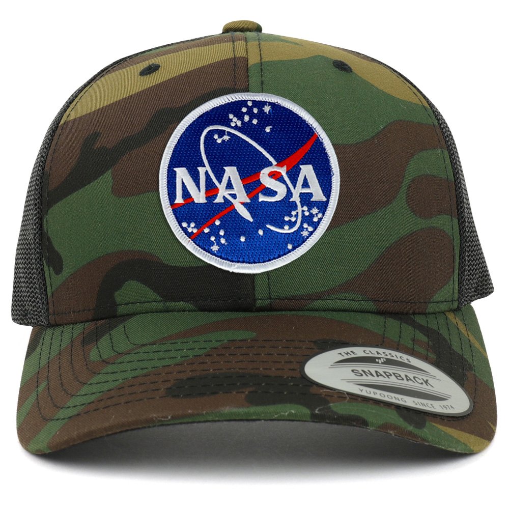 Flexfit Toppa ricamata a forma di polpette della NASA, termoadesiva, con cappuccio a rete