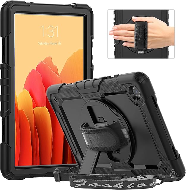 Timecity Case for Samsung Galaxy Tab A7 10.4 Inch 2020 (SM-T500/ T505/ T507), Shockproof Protective Cover with Screen Protector, 360 Rotating Stand, Pen Holder for Samsung A7 Tablet Case, Black