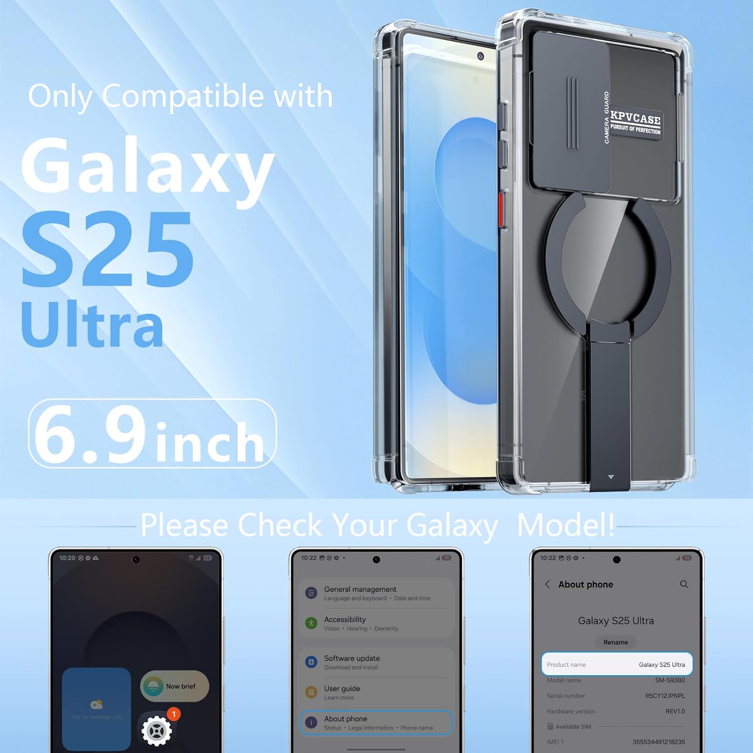 KPV for Samsung Galaxy S25 Ultra Case,3in1/Compatible with MagSafe/Camera Protection/Invisible Metal Stand/Shockproof Military-Grade Protection(Obsidian Black) - Image 2