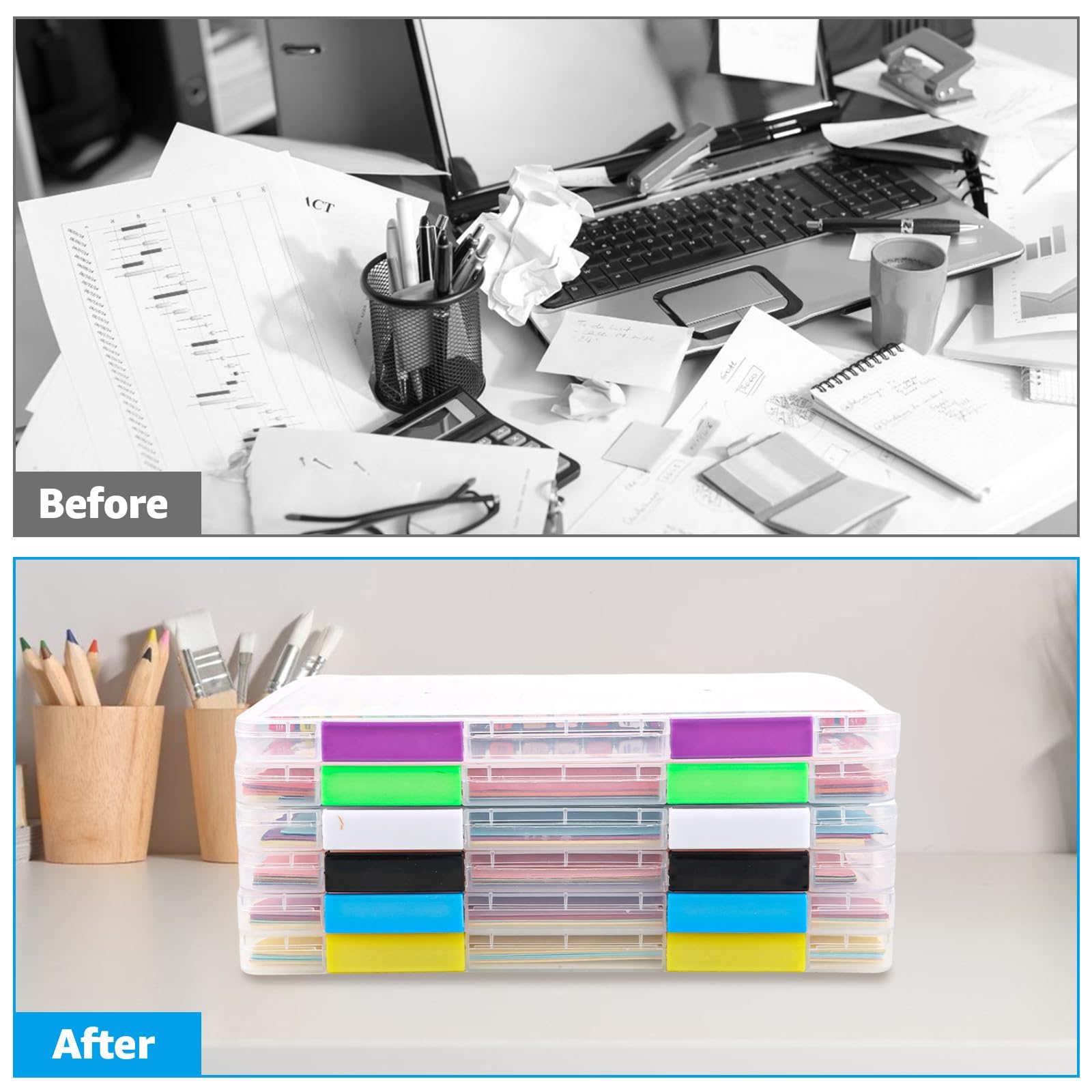 YOUNTHYE Dokumentenbox A4 6 Stück Zuverlässig Archivbox A4 Kunststoff Papier Organizer mit Druckverschluss Hochwertig Projektbox für Büro Schule 31x23x2 cm 6 Farben