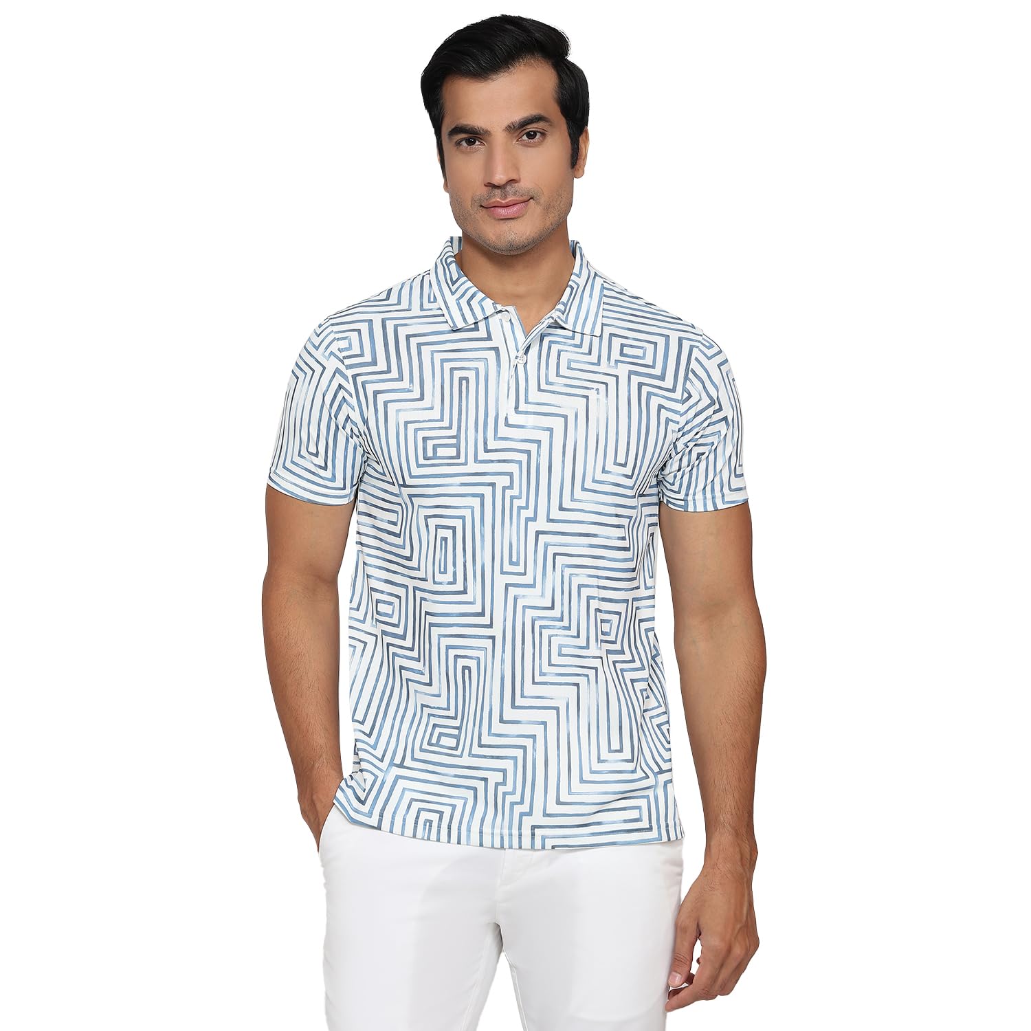 Men Regular Fit Print Pattern Pure Cotton Half Sleeve Polo Neck Loungewear T-Shirt-image-46