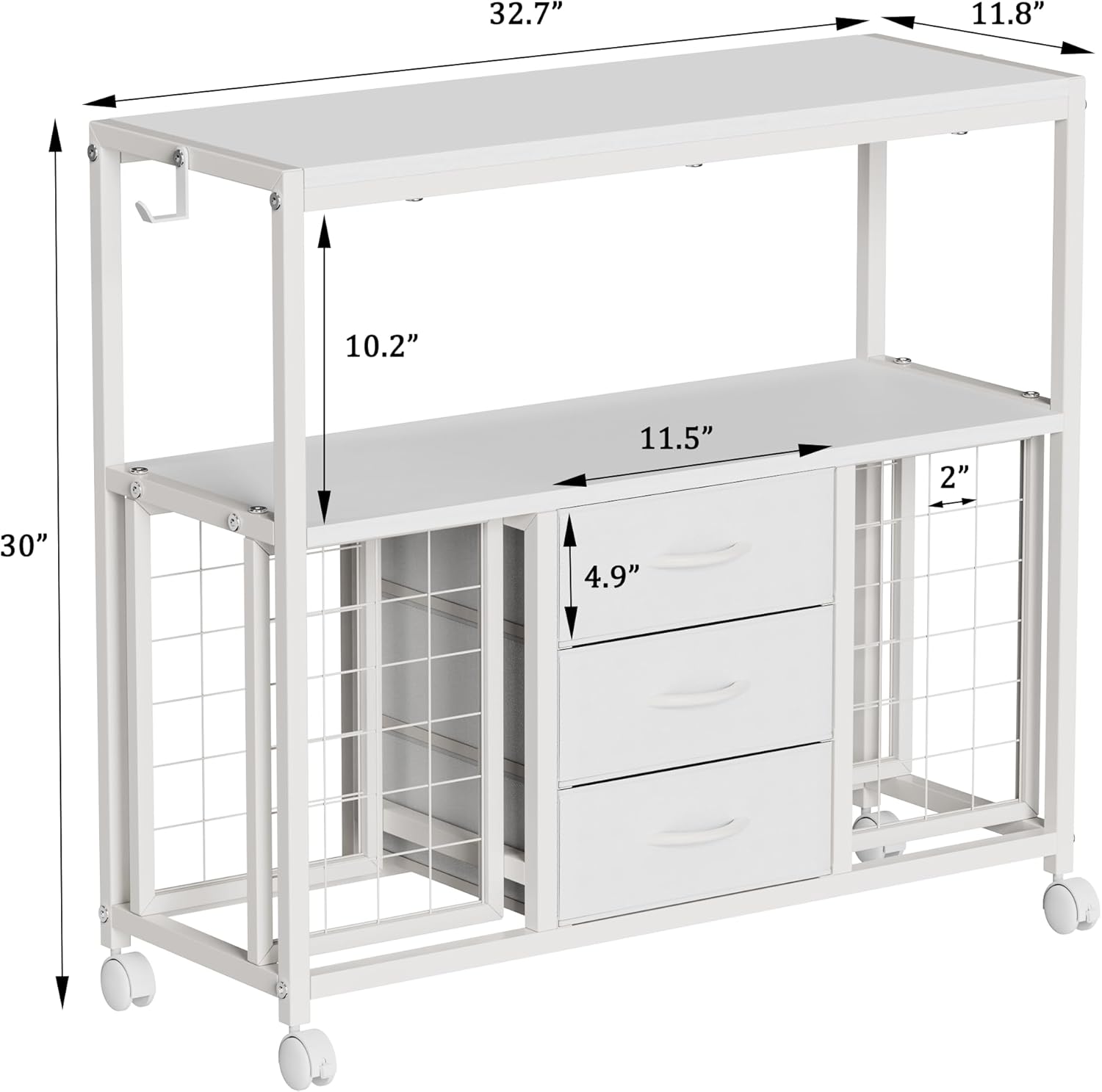 48 Vinyl Roll Holders for Cricut Cart, 32"W Large Craft Cart with 3 Fabric Drawer, Craft Organization and Storage Compatible with Cricut Maker Machine, Crafting Table Workstation, White,Patent Pending