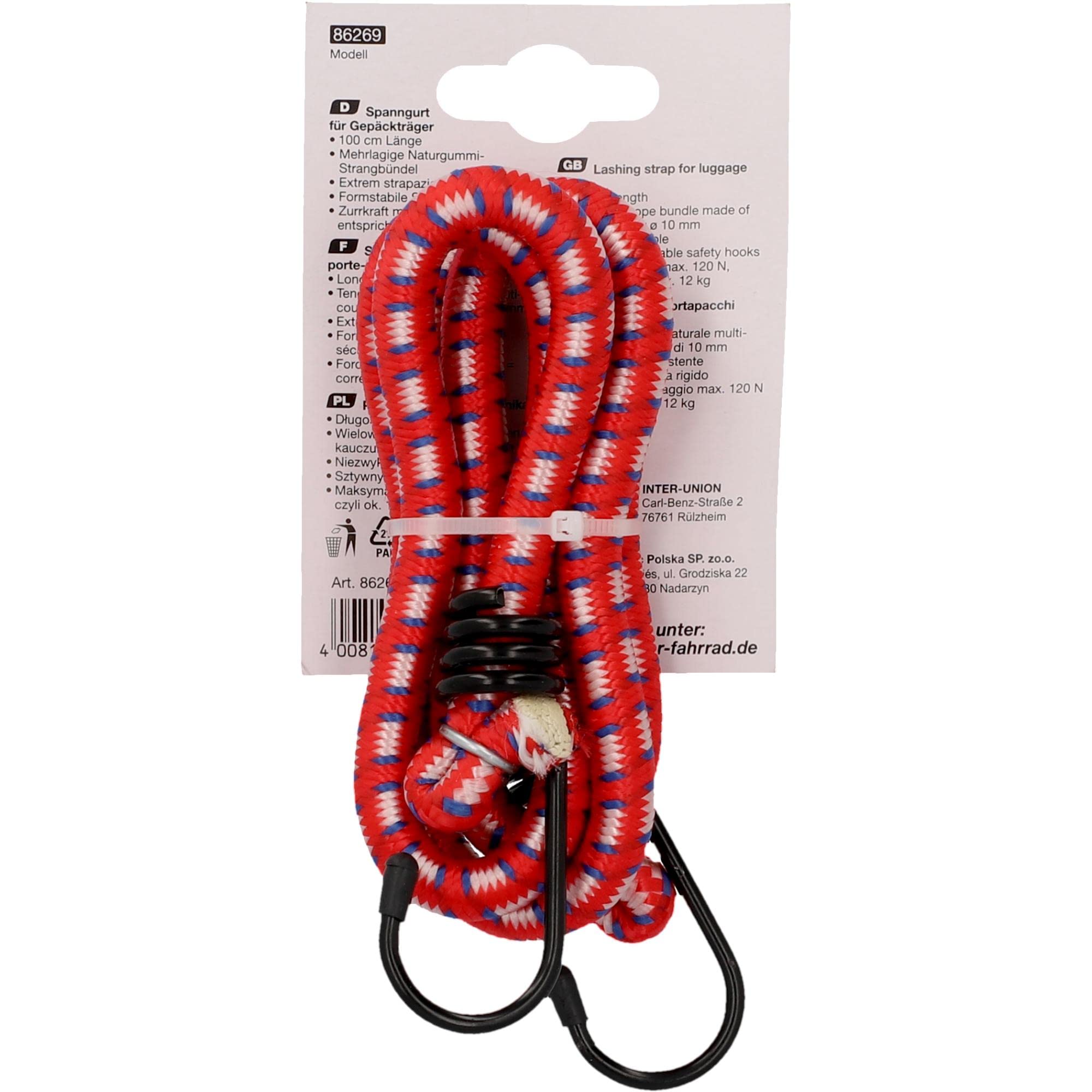 Cinghia Fischer Per Adulti 100 Cm Con Ganci Di Sicurezza - Gomma Naturale Multiplana - Certificata TÜV/GS - Portata 12 Kg