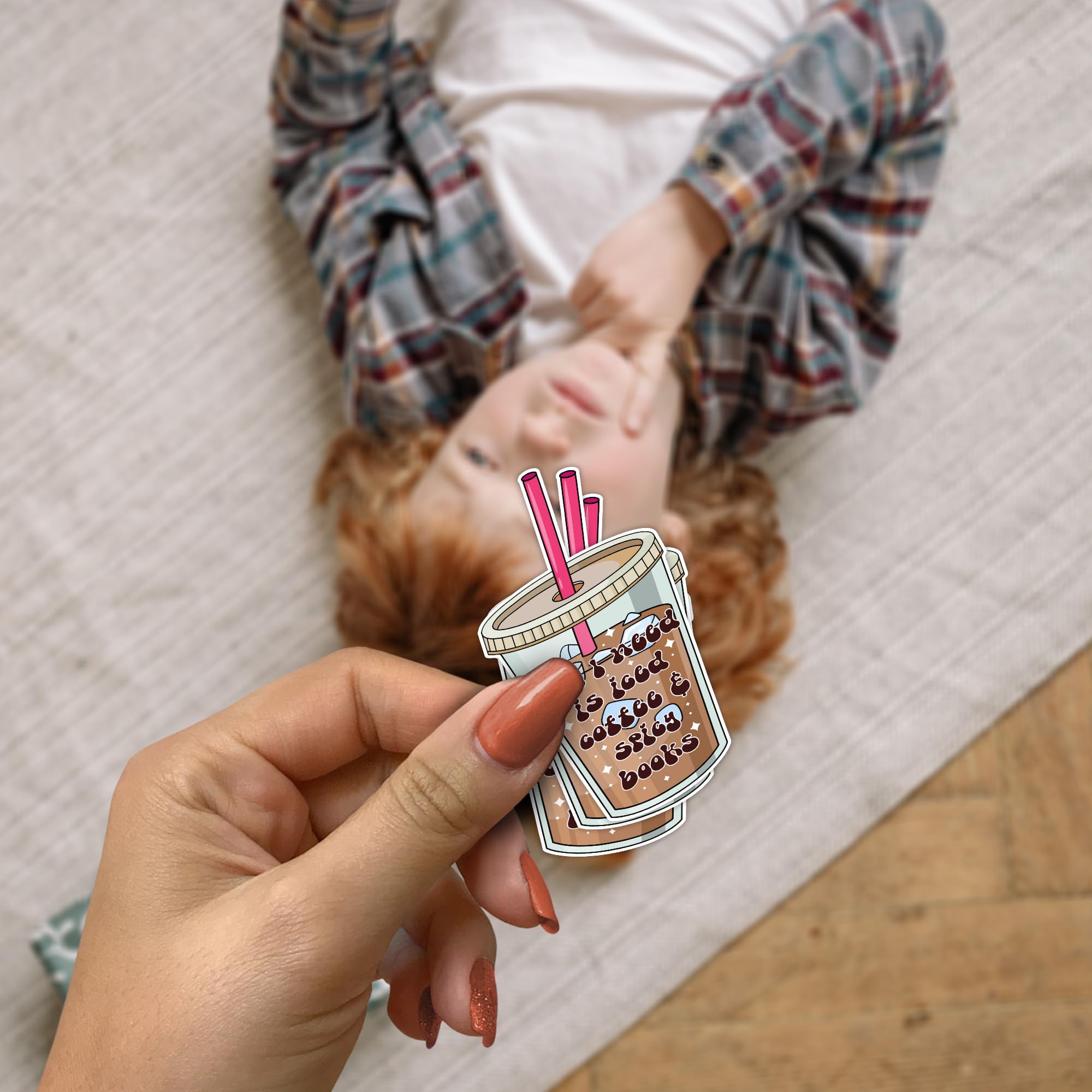 "All I Need Is Iced Coffee And Spicy Books" Sticker - 3" Waterproof Vinyl Die-Cut Sticker, 3-Pack