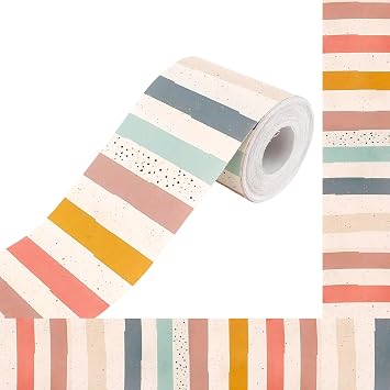 65.6 Feet Bulletin Board Borders Boho Polk Dot Stripes Straight Borders Classroom Bulletin for Schools Offices Windows Boho Classroom Decor Neutral Board Border Trim for Back to School Decorations