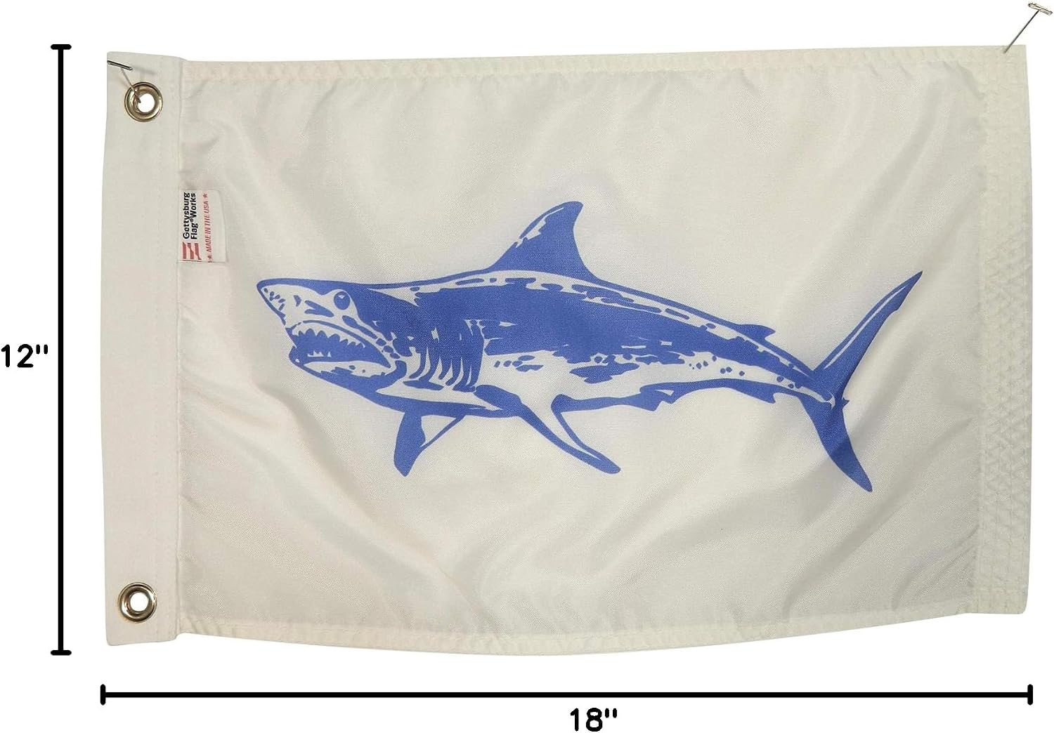 12x18" Mako Shark Boat Fishing Flag,Durable All-Weather Nylon with grommets for Outdoors, Made in USA