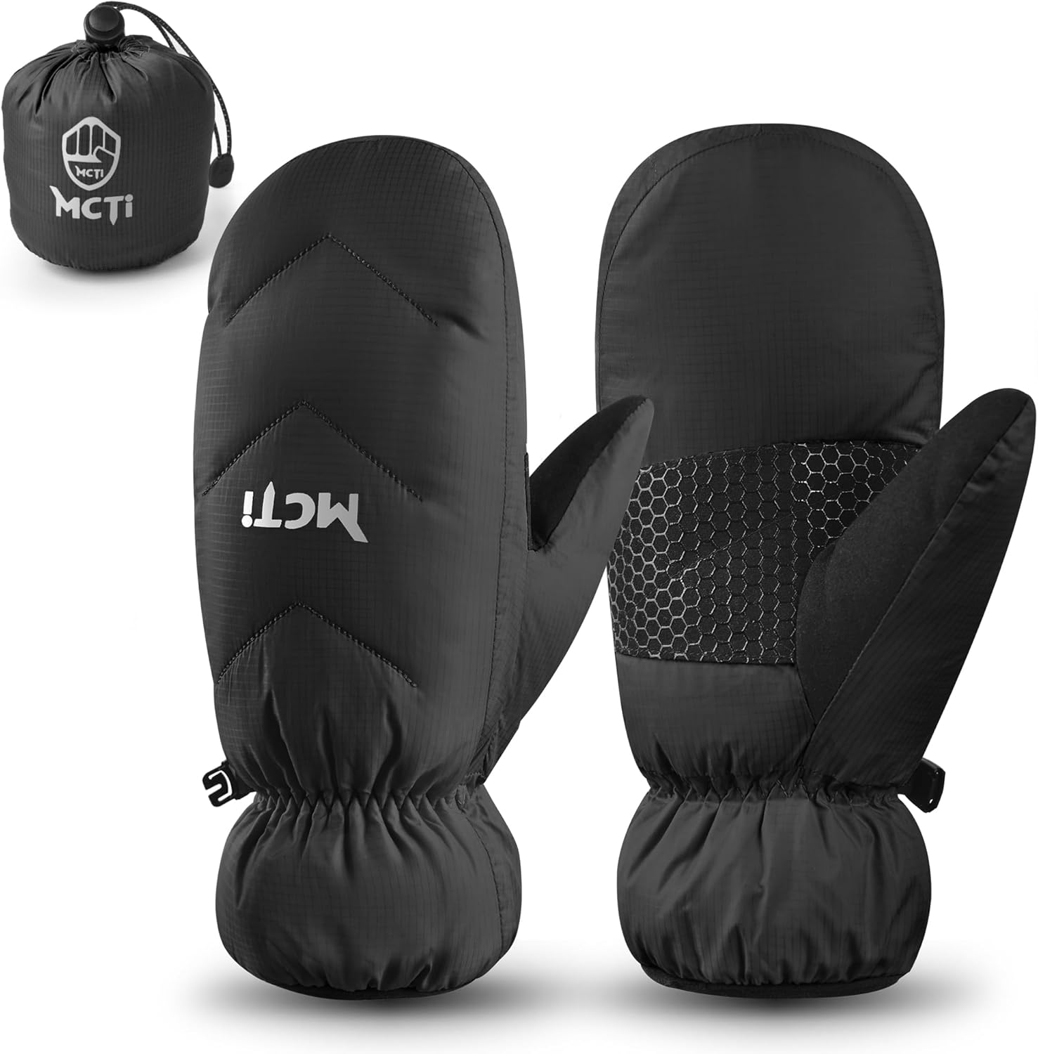 MCTi Women's Goose Down Mittens Waterproof Touch Screen Packable Ultra Light Snow Mitts