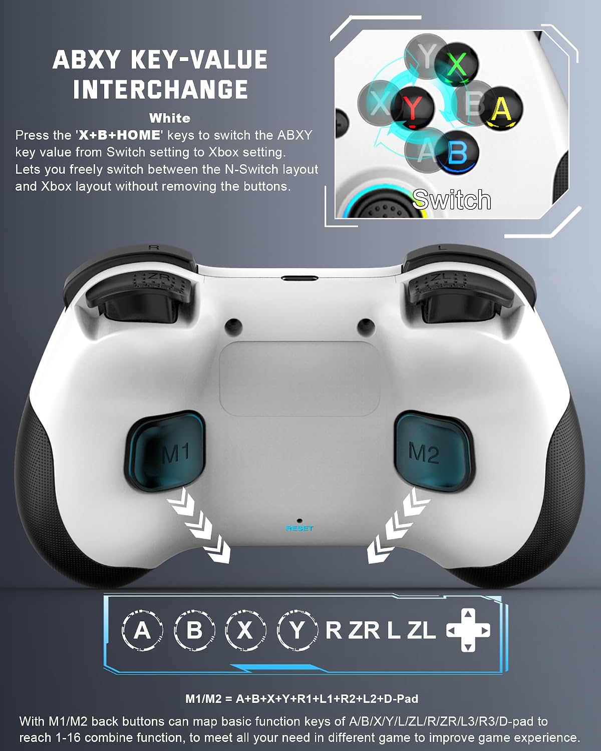 Joso Mobile Gaming Controller for iPad/iPhone/Tablet, Cloud Controller Remote Joystick for iOS/Android, Wireless Switch Controller with Macro Buttons/Hall-Rocker/Hall-Trigger - White image 4