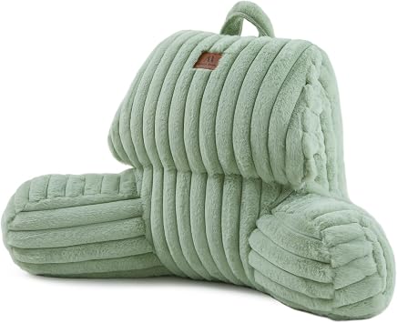 Faux Fur Reading Pillow for Bed, Kids Back Pillow, Sage Green, 17 inches