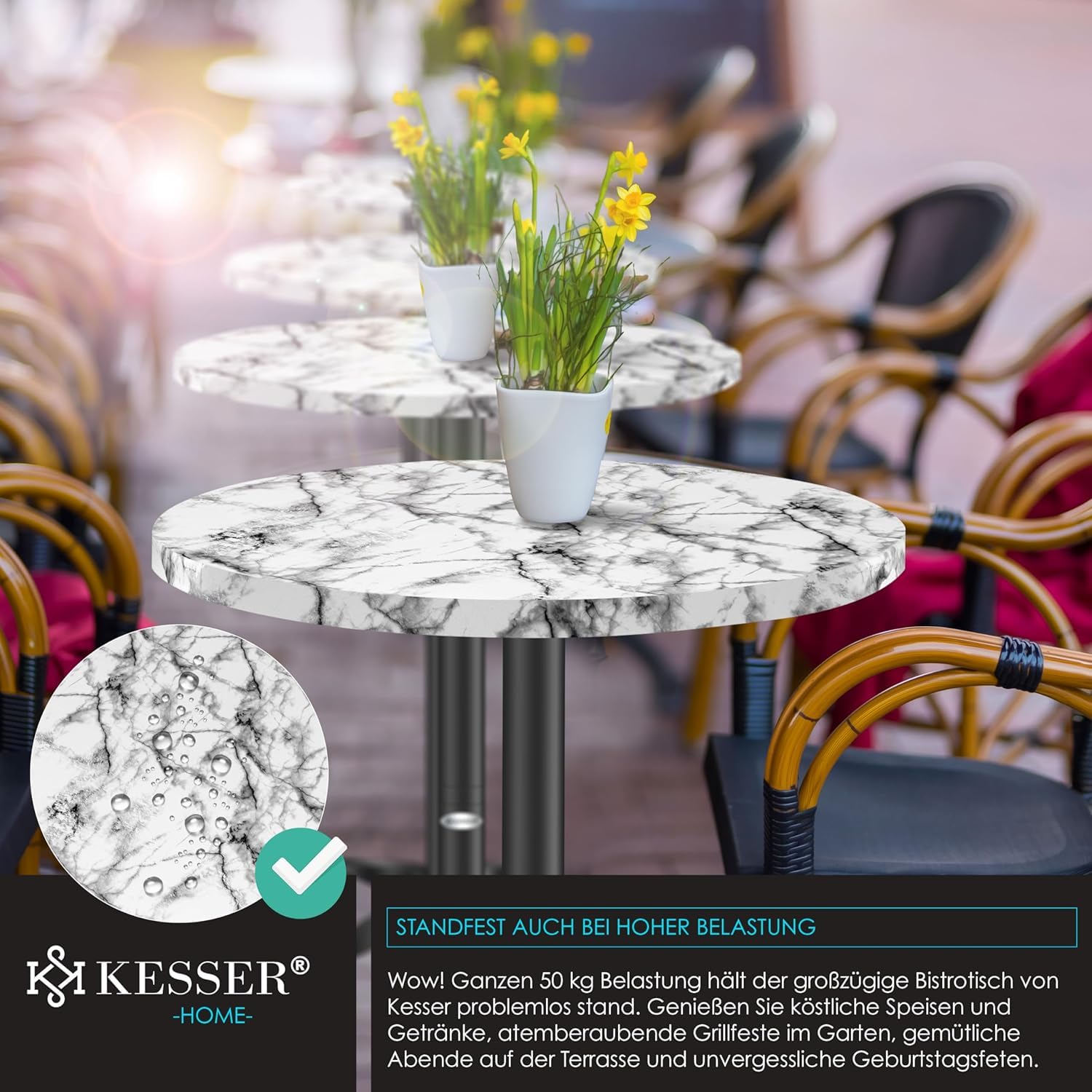 KESSER® Juego de mesa alta 2 en 1, placa de aluminio y acero inoxidable, altura regulable 70 cm/115 cm, mesa de fiesta de 60 cm de diámetro, redonda, para interior y exterior, incluye funda