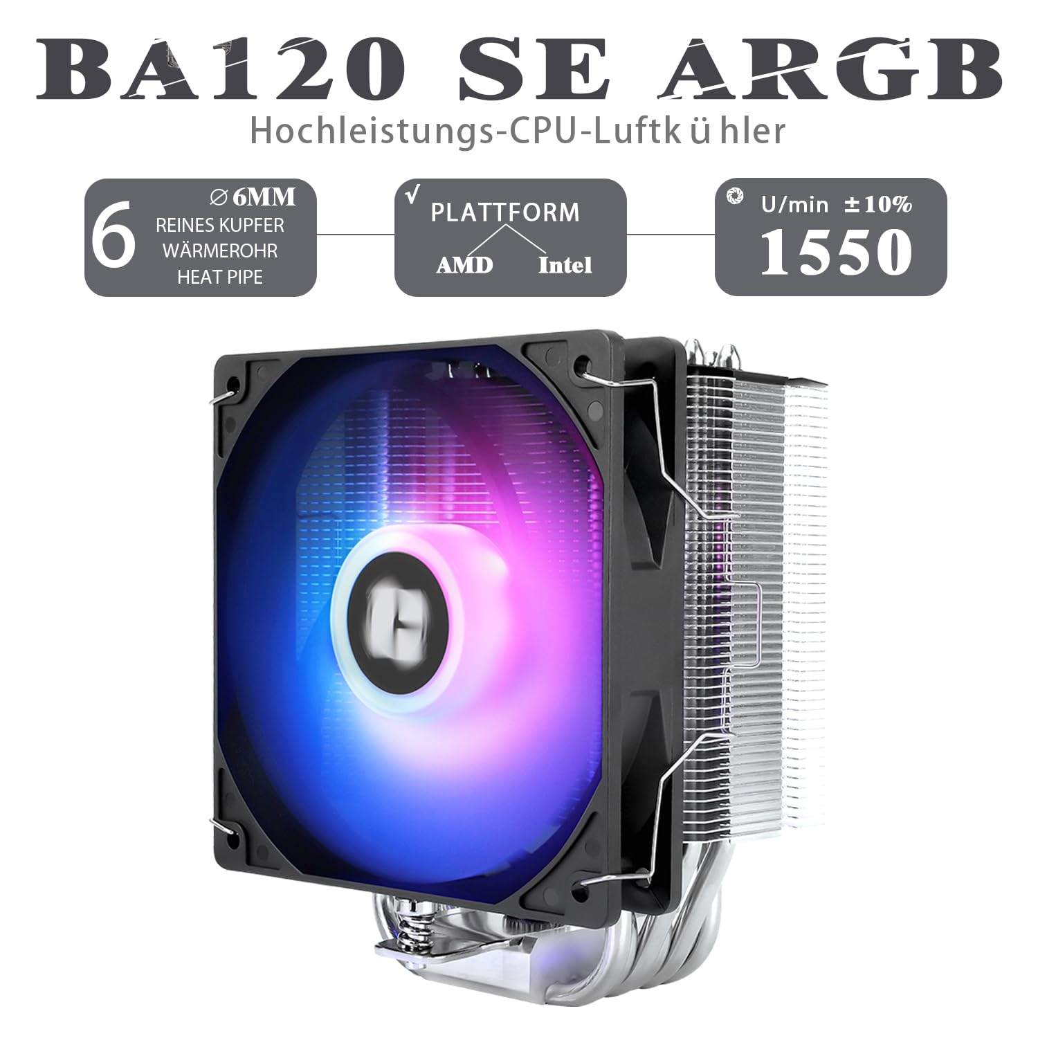 TR-Thermalright Burst Assassin 120 SE ARGB,Enfriador de aire para CPU,6 tubos de calor de 6mm,Ventilador para CPU TL-C12C-S PWM,Silencioso, Velocidad 1550RPM,Para AM4/AM5,Intel LGA1700/1851/115x/1200