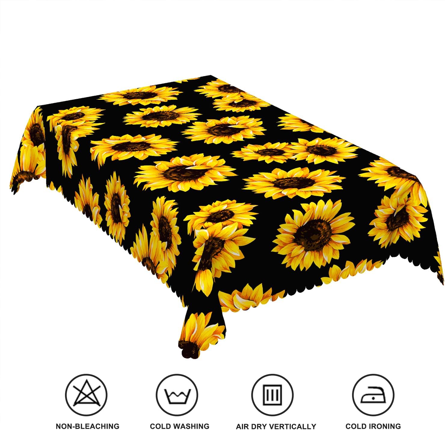 60x102inches Sunflower Tablecloth Yellow Flowers Black Polyester Fabric Table Cloth Waterproof and Wrinkle Free Rectangle Table Cover for Kitchen Dining Room Autumn Harvest Party Decorations