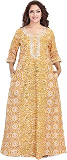 Sanna Women's 3/4 Sleeve Printed Round Neck Embroidered Lounge Nighty (EN-146) Price In India