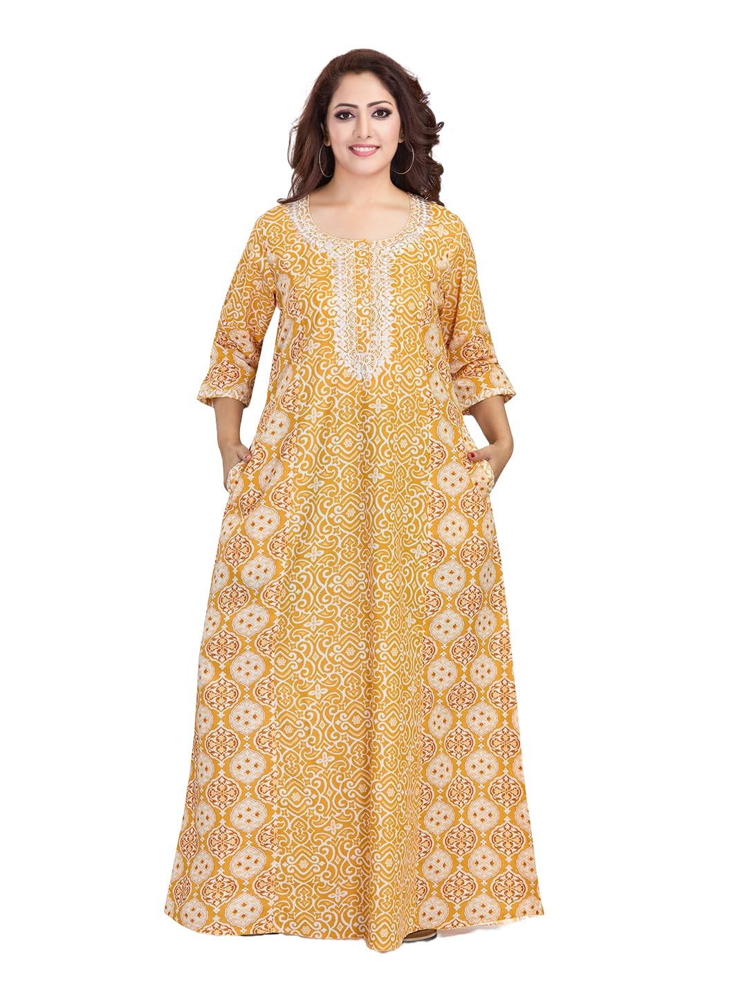 Sanna Women's 3/4 Sleeve Printed Round Neck Embroidered Lounge Nighty (EN-146) - Review, Price and Buying Guide