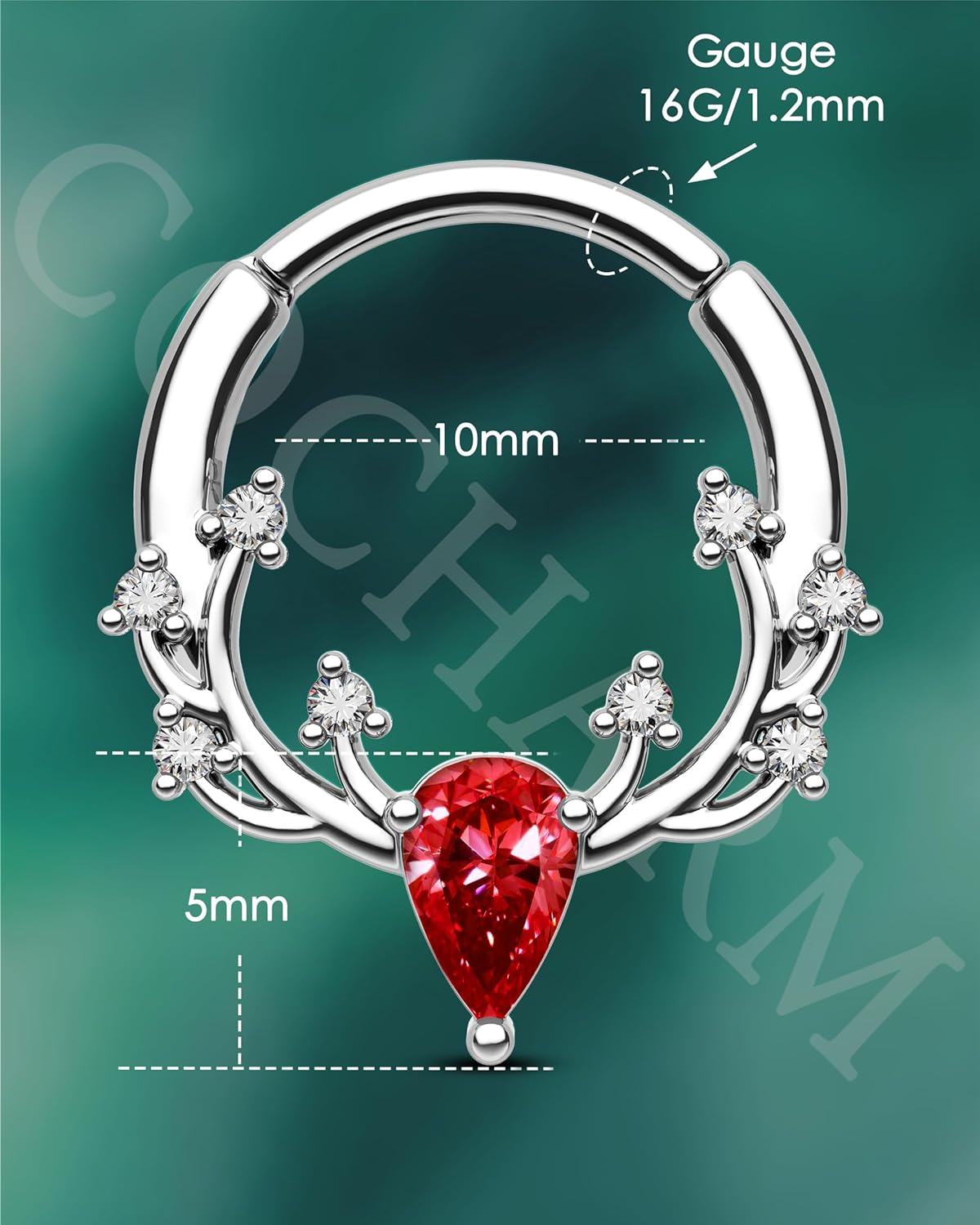 COCHARM Christmas Septum Rings 16G Silver Septum Jewelry Green and Red CZ Helix Daith Earrings for Women Stainless Steel Daith Piercing Jewelry - Image 3