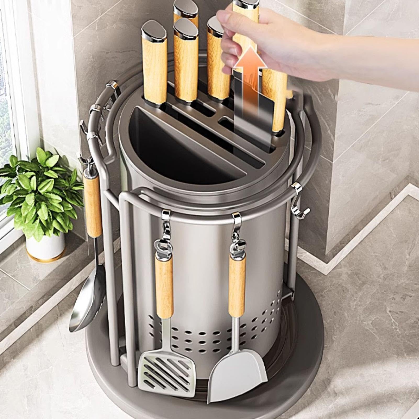Support rotatif pour coupe-cuisine | Support de rangement rotatif pour argenterie | Organisateur d'ustensiles de cuisine | Support de rangement pour spatule rotatif, support pour coupe-cuisine avec cr | argenterie | Organisateur d'ustensiles de cuisine |