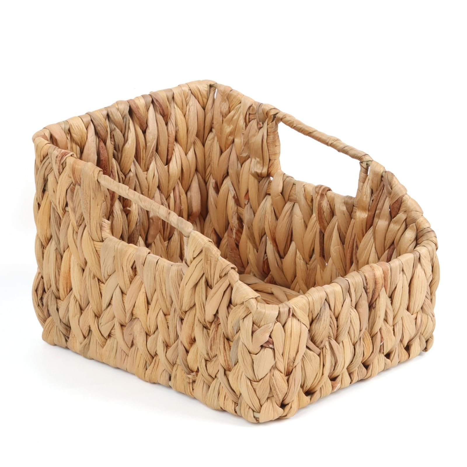 PANGBOER Sturdy Water Hyacinth Storage Bin with Wooden Handle Multipurpose Organiser for Decorative Water Hyacinth Basket with Handle