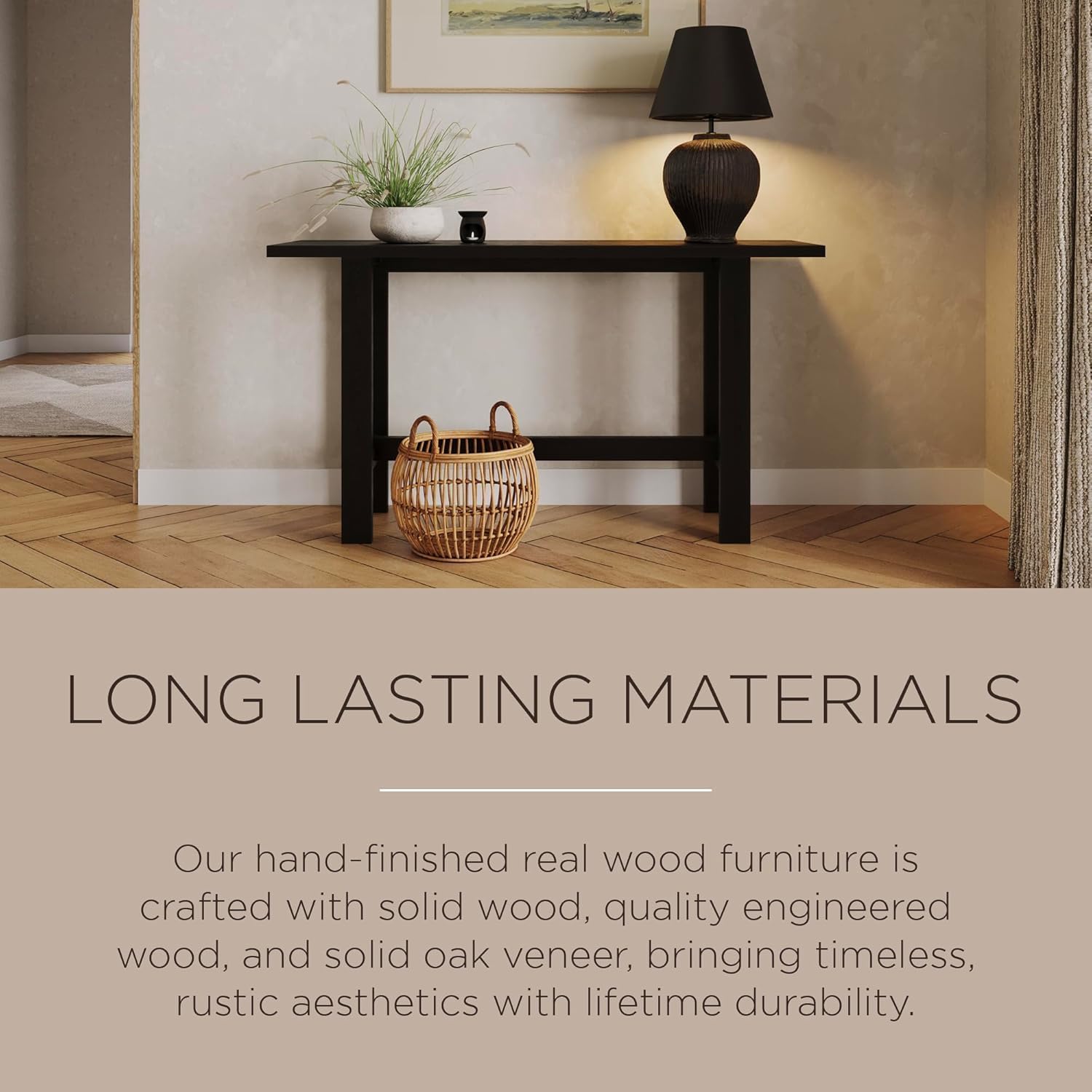 Maven Lane Hera Rustic Rectangular Accent Console Table for Small Spaces and Front Door Entrance Hallway in Weathered Black Finish - Image 3