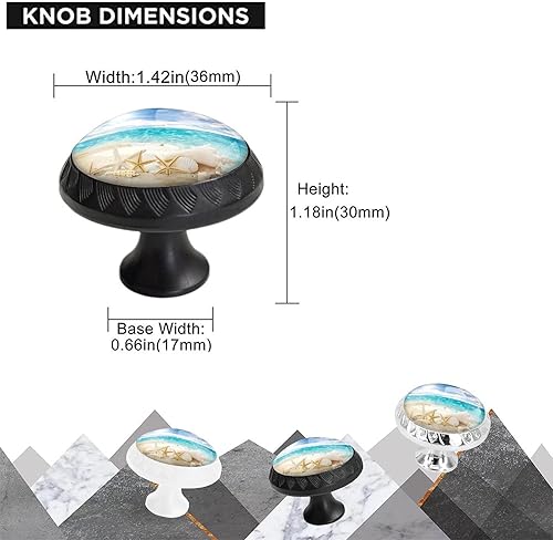 Miniatura 2 de Paquete de 4 pomos plateados para cajones, diseño de estrellas de mar y conchas de mar, color azul marina, perillas de cristal de cristal para