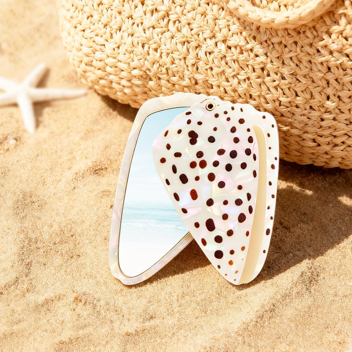 Flea Cone Shell Compact Mirror, Ocean Inspired Spiral Seashell Makeup Mirror, 3.8 Inch Unique Pocket Mirror, Creative Fashion Gift for Women & Beach Lovers image 4