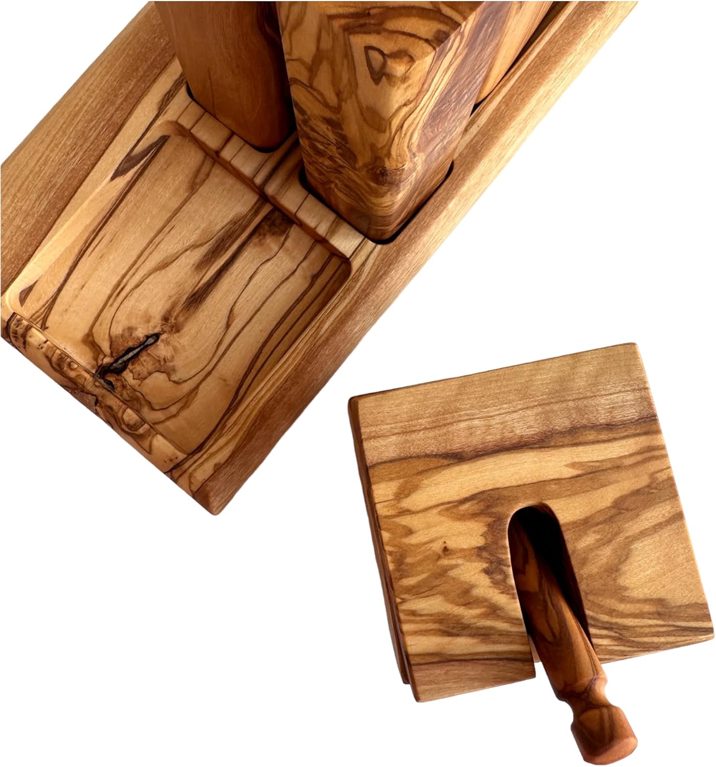 Organic Olive Wood Oil Bottle and Salt Pepper Shakers Set: Rustic Elegance for Your Kitchen