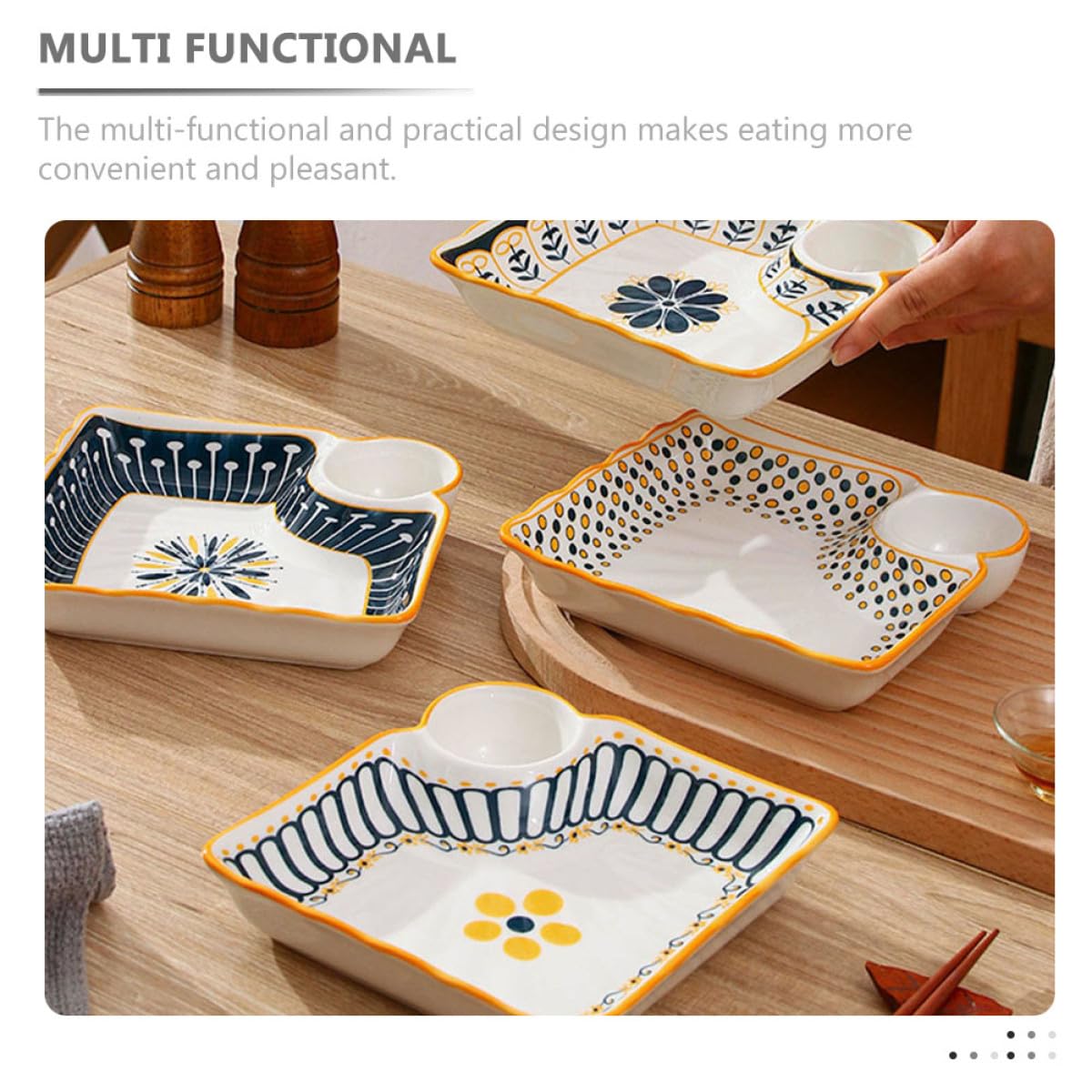VANZACK Keramik Saucenschale mit Geteiltem Fach Multifunktionaler Teller für Knödel und Frühstück Delikates Design und Praktische Trennung für Essensvielfalt