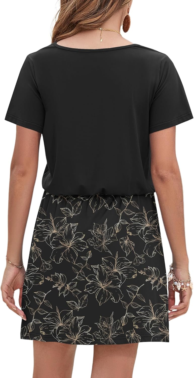 AUSELILY Womens Summer Dresses 2026 Causal Short Sleeve V Neck Tie Front Mini Short Dress with Pockets