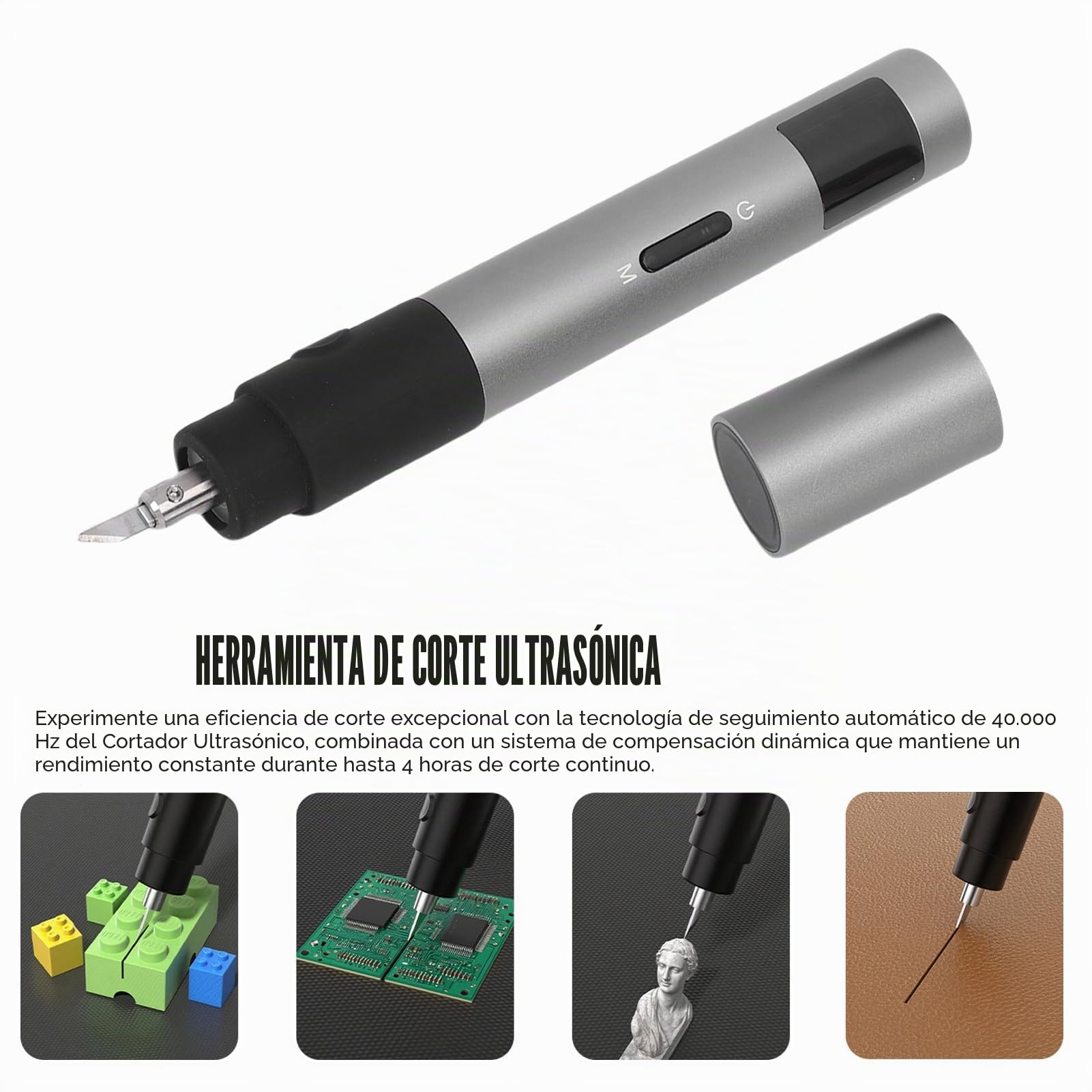 CCYLEZ Cortador Ultrasónico, 40 KHz, 3 Velocidades Ajustables con Punta de Hoja de Aleación, Cuchillo Ultrasónico, para Impresión 3D, Cuero de Fibra de Carbono PCB de Plexiglás (FS-S1)