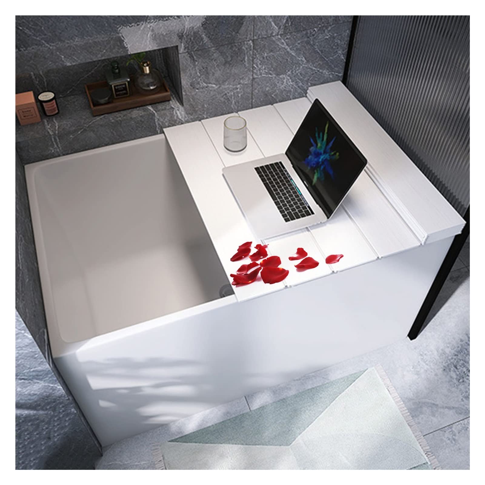 LANRUEU White bathtub cover bath board, foldable dustproof Bathtub Tray, insulation PVC Bathtub Insulation Cover Dust Board,Thickness 0.7cm(43x29x0.28in)